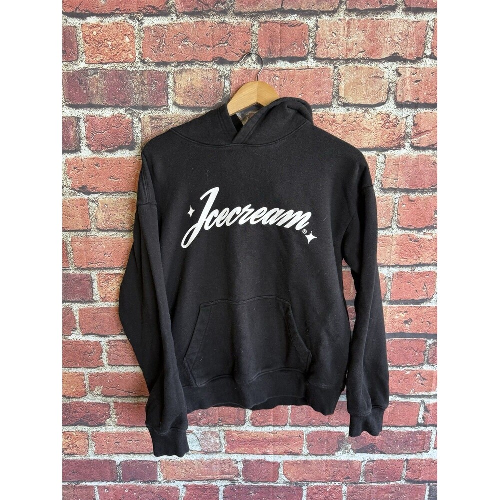 Y2K BBC Icecream Mens Black Pullover Hooded Sweatshirt Size Medium Spellout